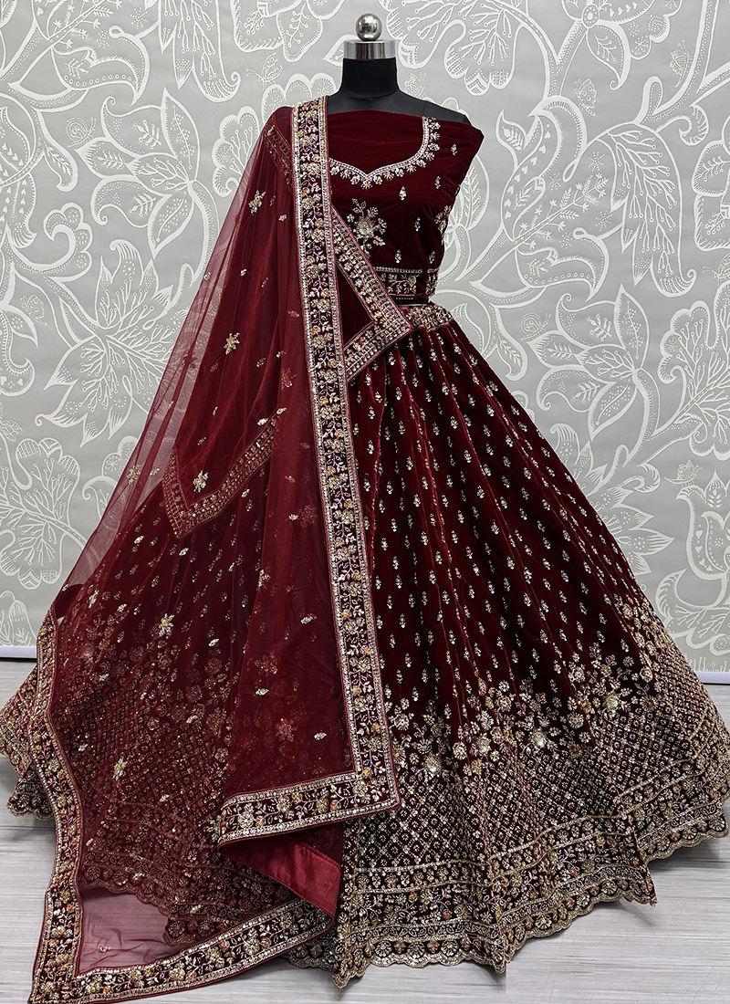 Maroon & Ivory Lehenga Choli - Rent